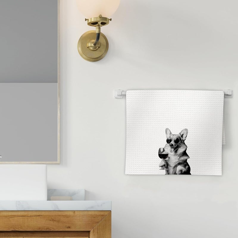 FIicy Corgi Gifts Wine Dog Kitchen Towels, Corgi Gifts for CorgiLovers Wine Lovers Decorative Hand Dish Towel for Kitchen Home Bar, Funny CorgiDog WineLover Home Bar Kitchens Decor(16x24Inch) - Image 2